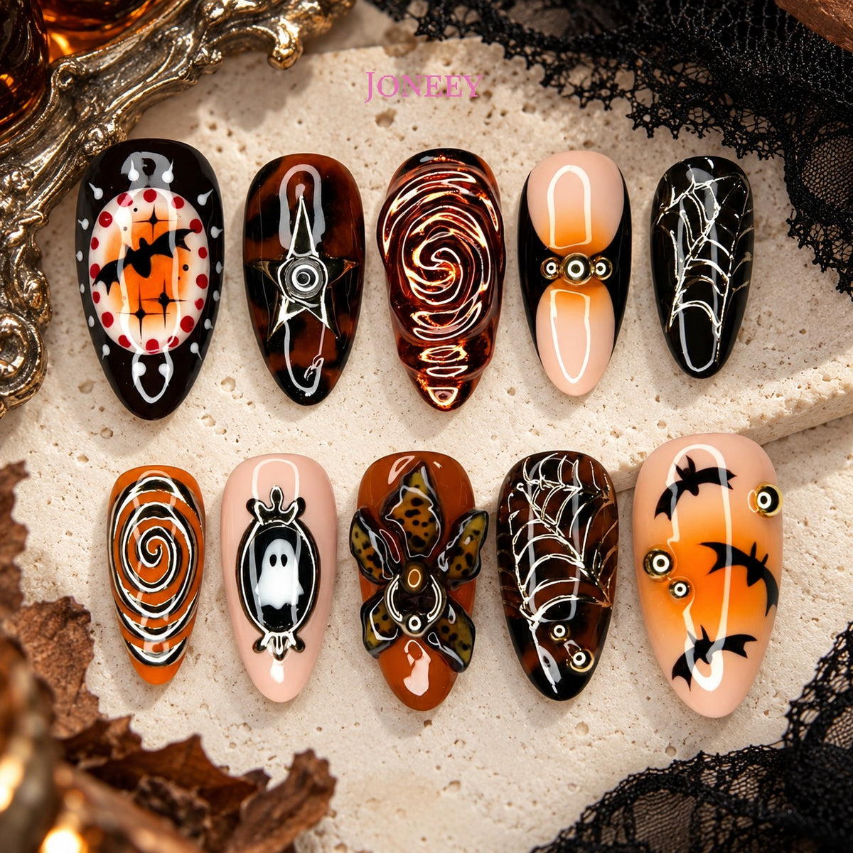 No.AW181 Halloween Black Flowers Fingernails Patch 24pcs/Set