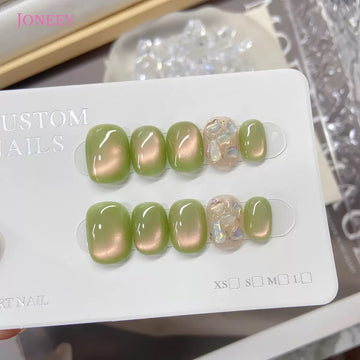 No.FP42 Guava Cat's Eye Hand Made Fingernails 10pcs