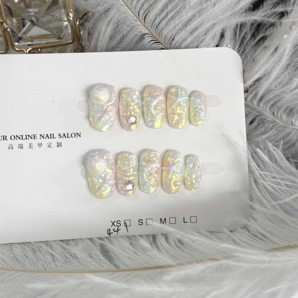 No.FP49 Summer Beach Hand Made Fingernails 10pcs