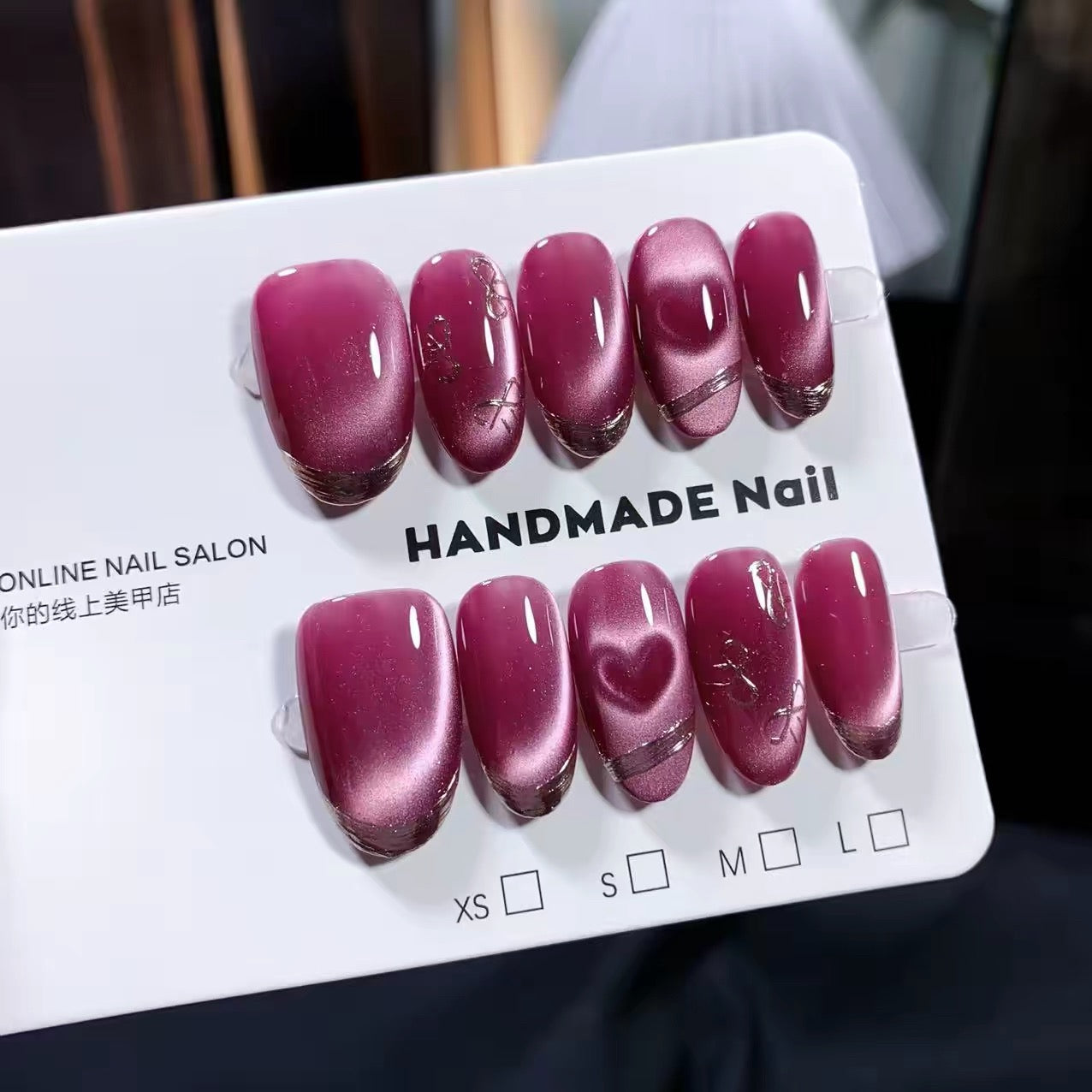 No.FP48 Love Cat's Eye Hand Made Fingernails 10pcs