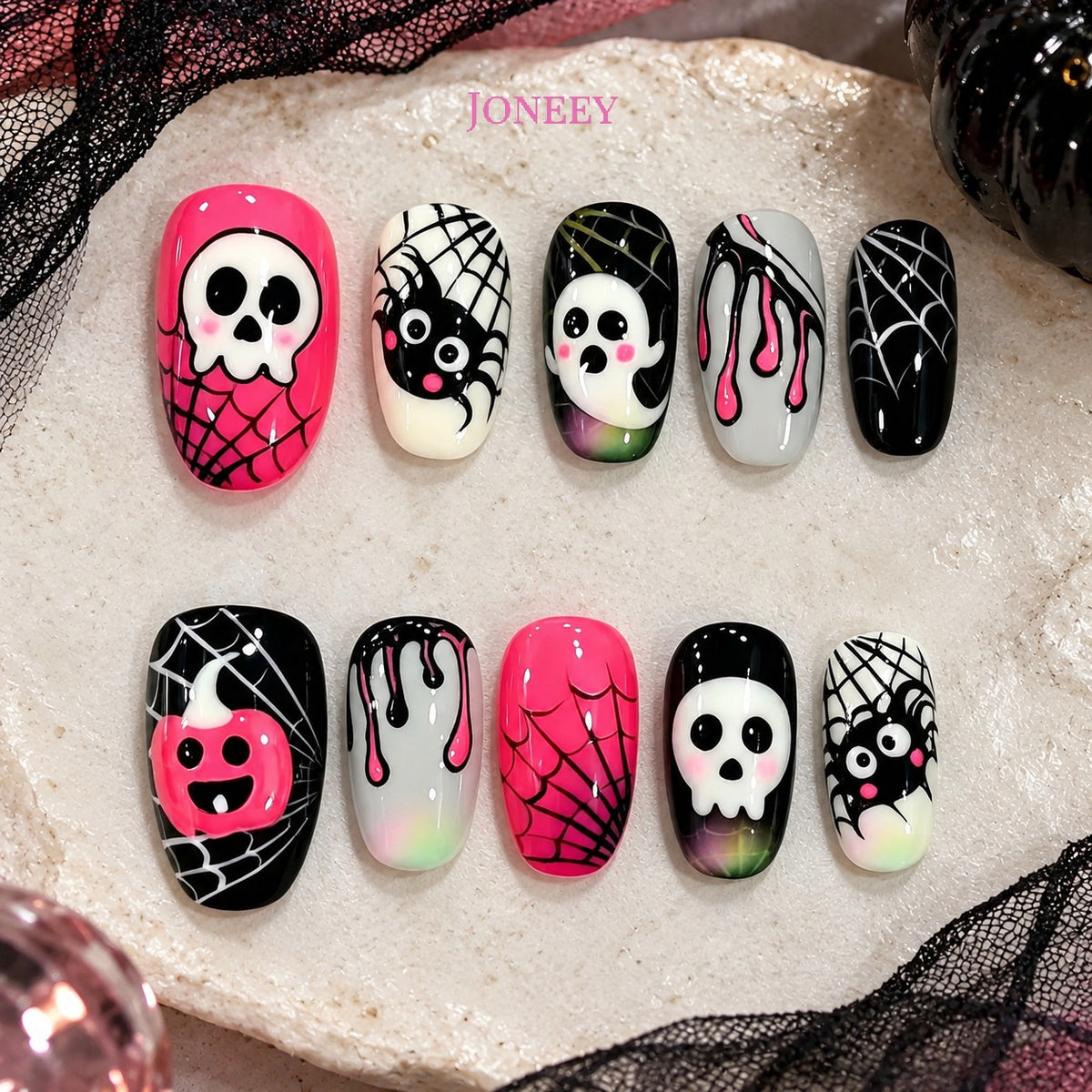 No.AW187 Halloween Pumpkin Fingernails Patch 24pcs/Set