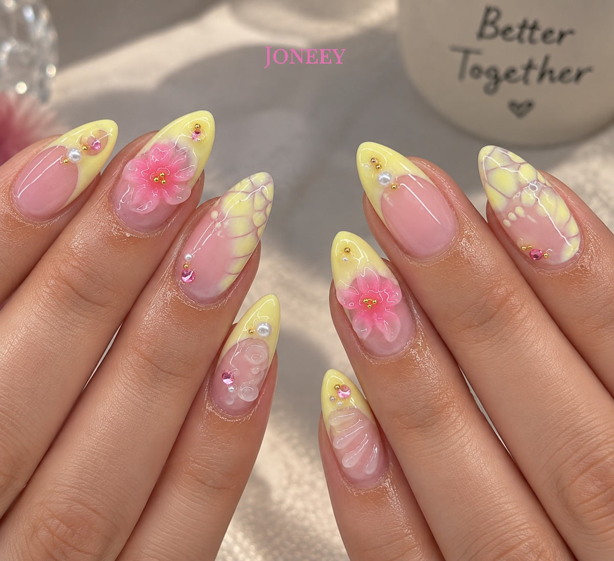 No.F784 Yellow Print  Fingernails Patch 24pcs/Set
