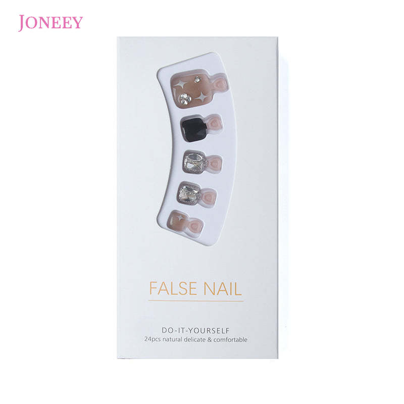 No.64 Star Black Press On Toenails 24pcs/Set