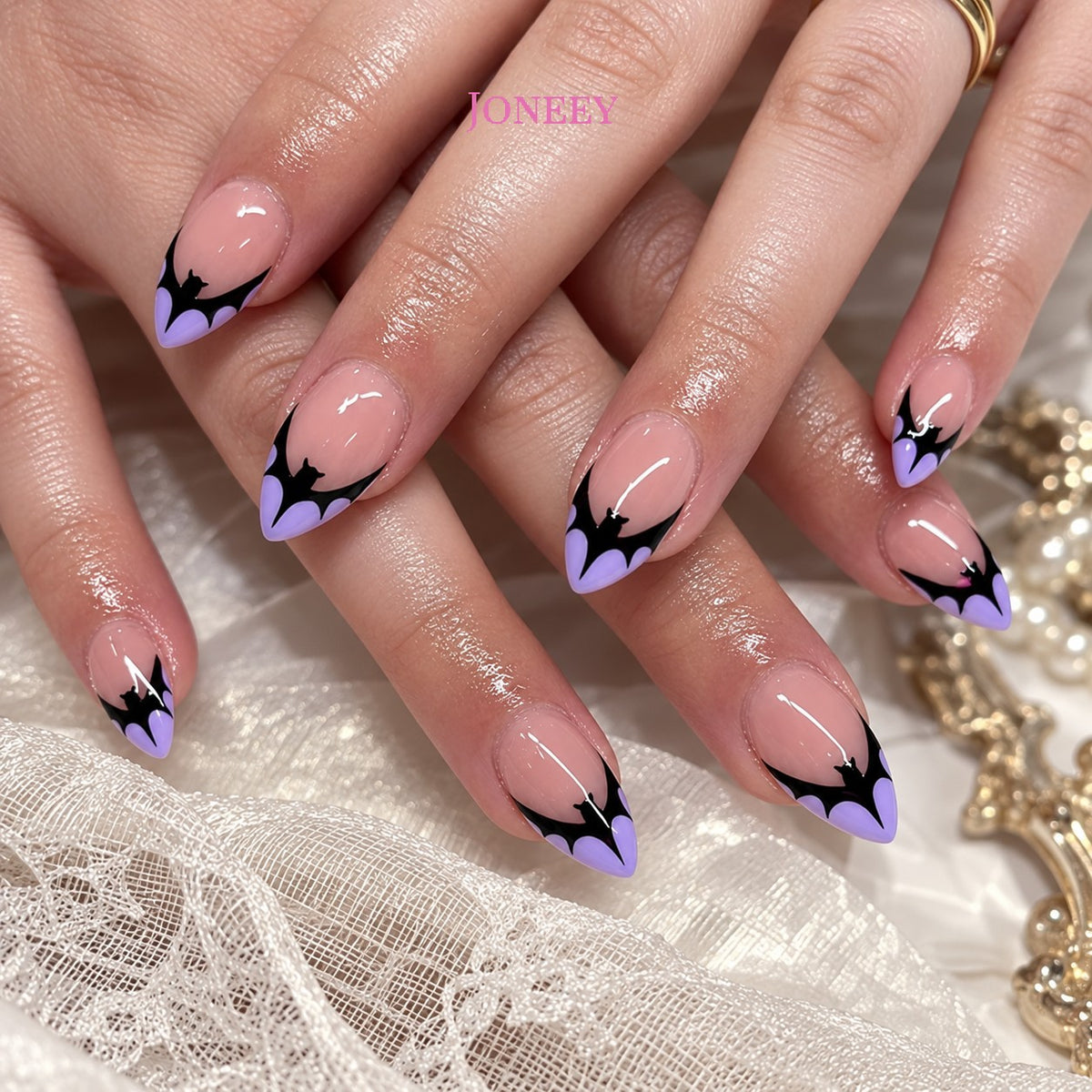 No.AW12 Halloween Light blue Bat Fingernails Patch 24pcs/Set