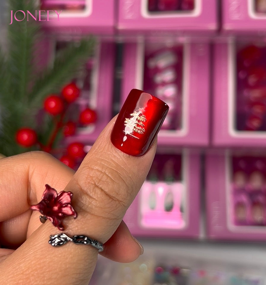 No.CM123 Christmas Red Cat's Eye Fingernails Patch 24pcs/Set