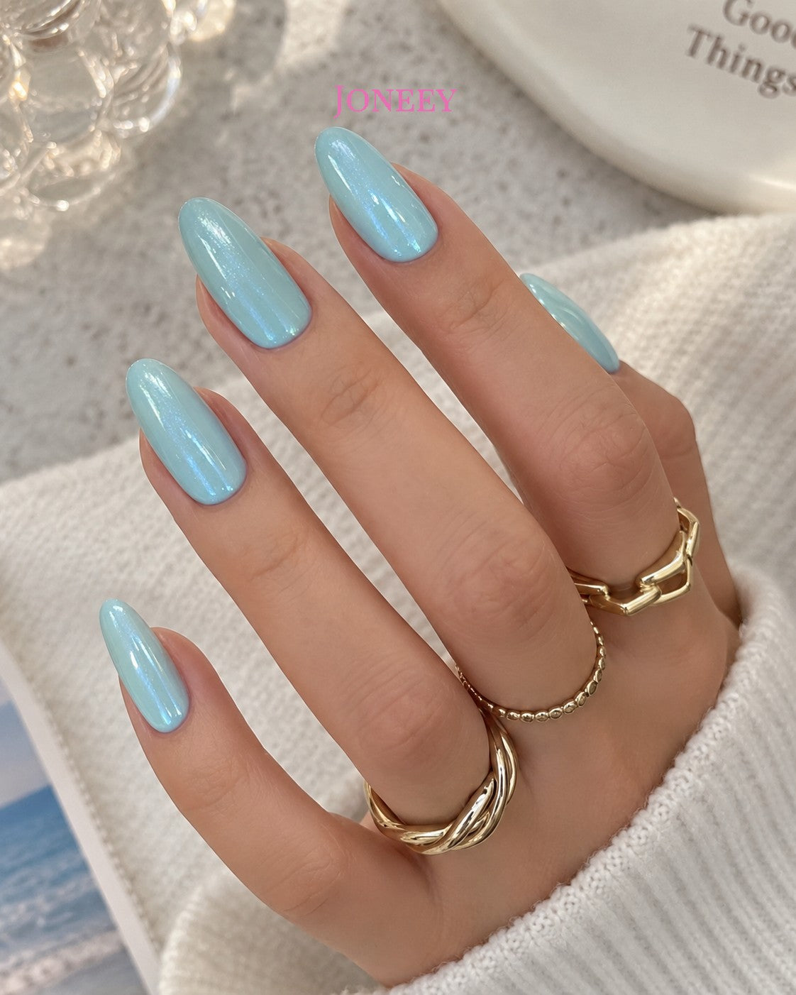 No.FP51 Tiffany Blue Hand Made Fingernails 10pcs