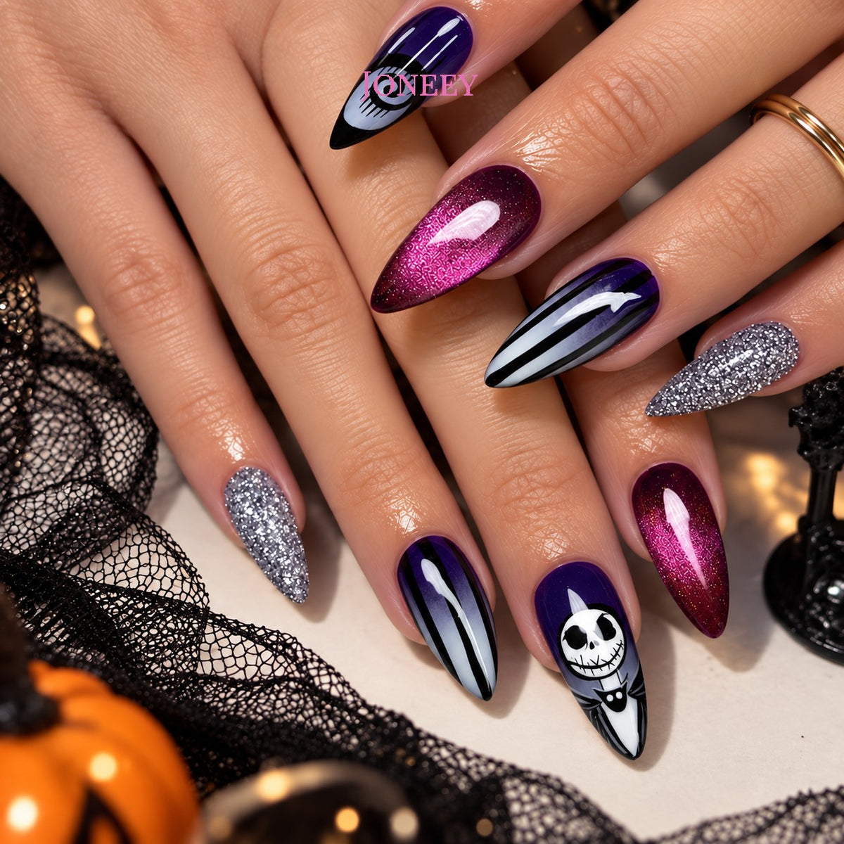 No.AW157 Halloween Cat's Eye Fingernails Patch 24pcs/Set
