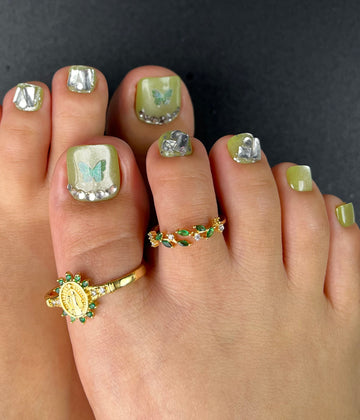 No.DT10 Green Butterfly Cat's Eye Toenails Patch 24pcs/Set