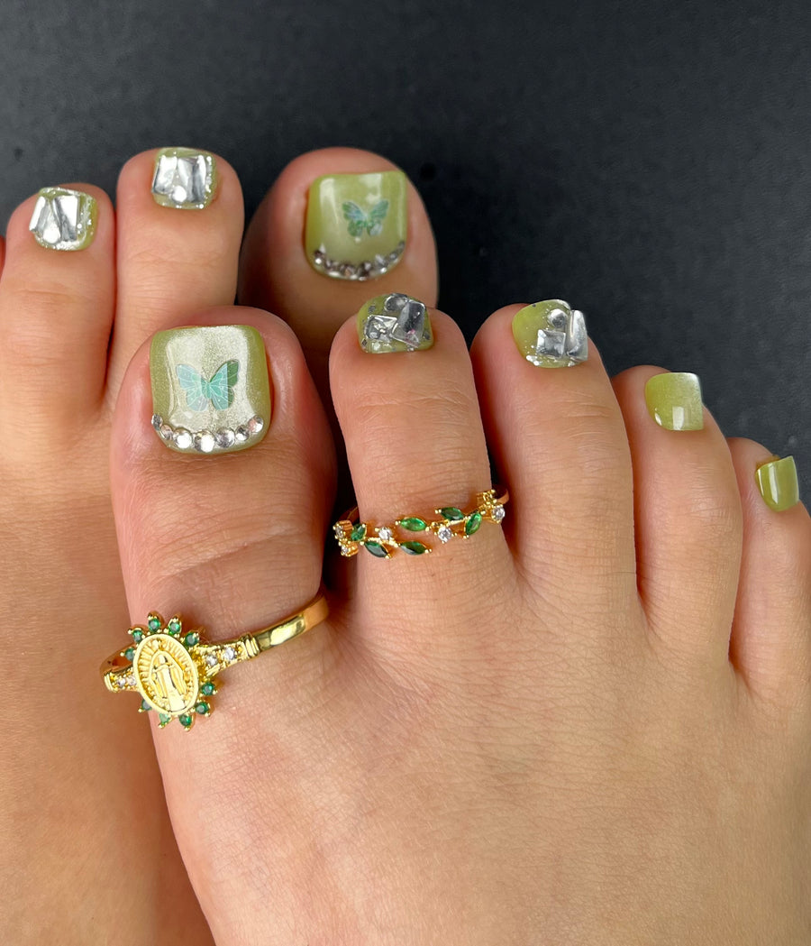 No.DT10 Green Butterfly Cat's Eye Toenails Patch 24pcs/Set