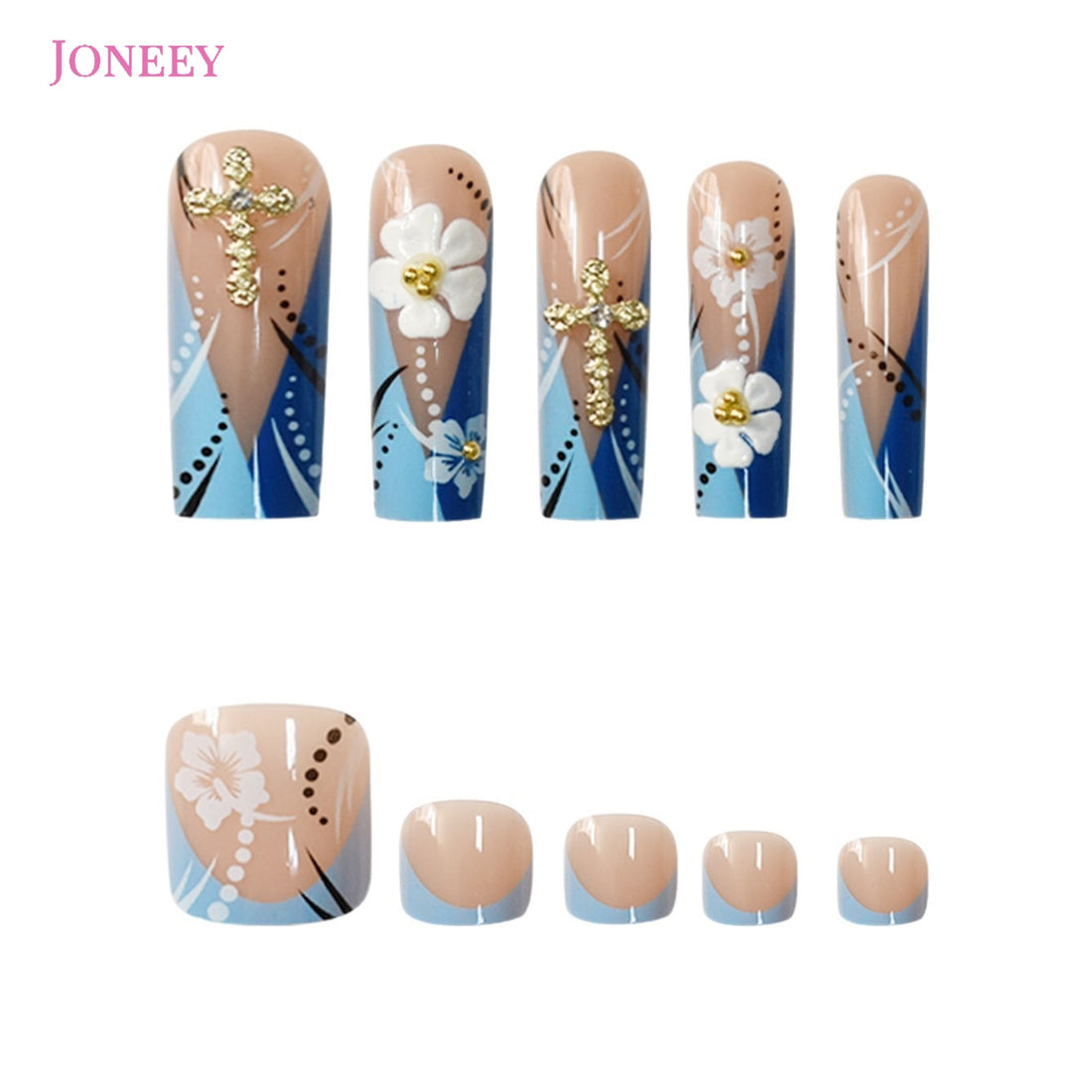 No.PSN130 White Flowers Hand & Toe Pair Set-48pcs