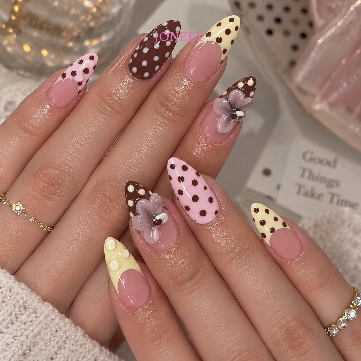 No.F646 Polka Dot Flowers Fingernails Patch 24pcs/Set