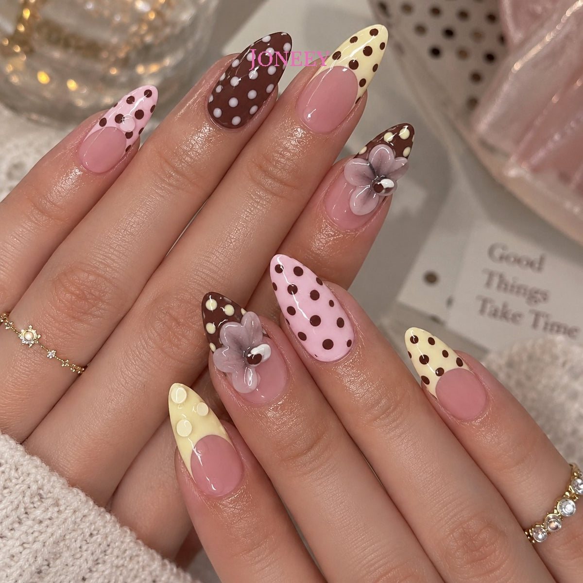 No.F646 Polka Dot Flowers Fingernails Patch 24pcs/Set