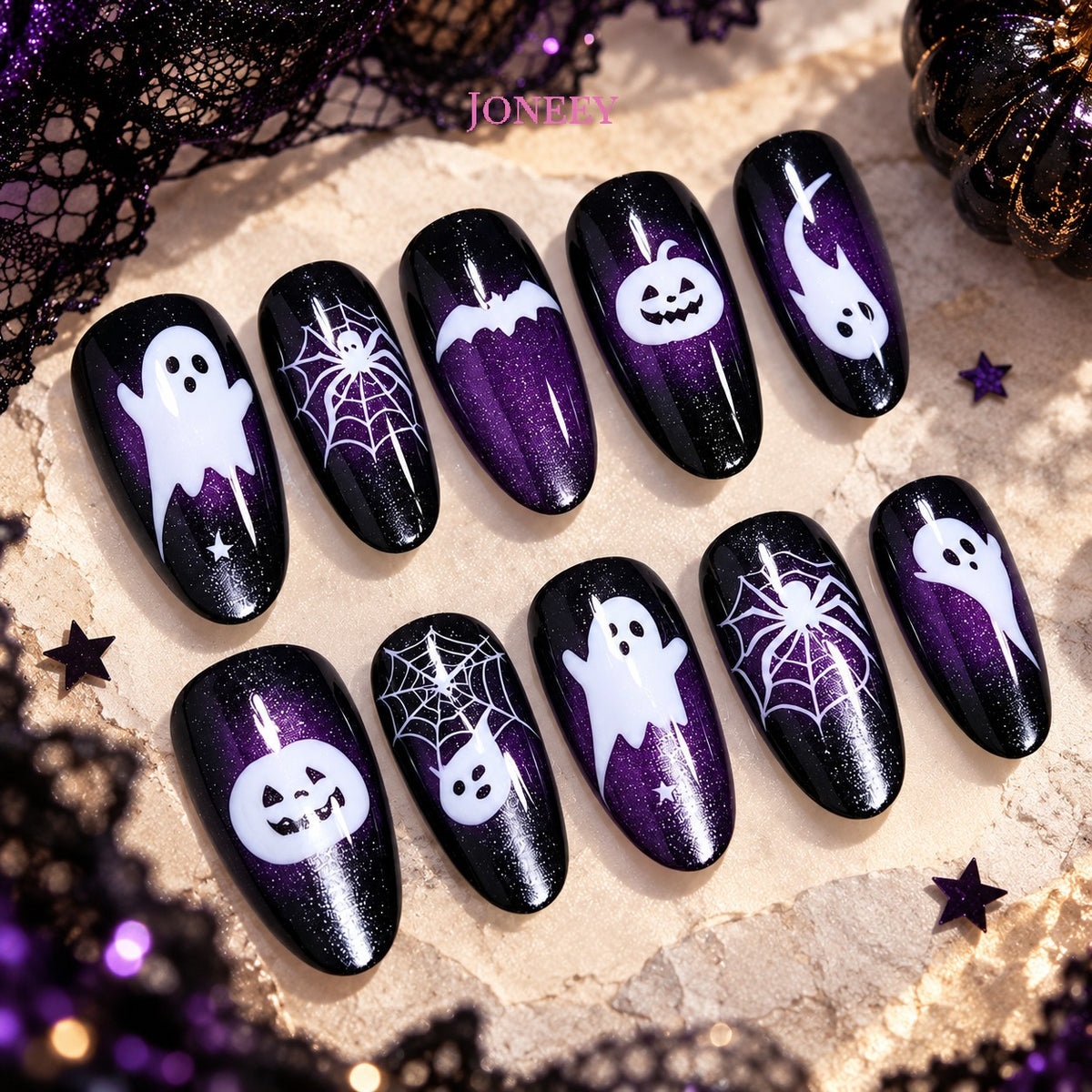 No.AW210 Halloween Purple Cat's Eye Fingernails Patch 24pcs/Set