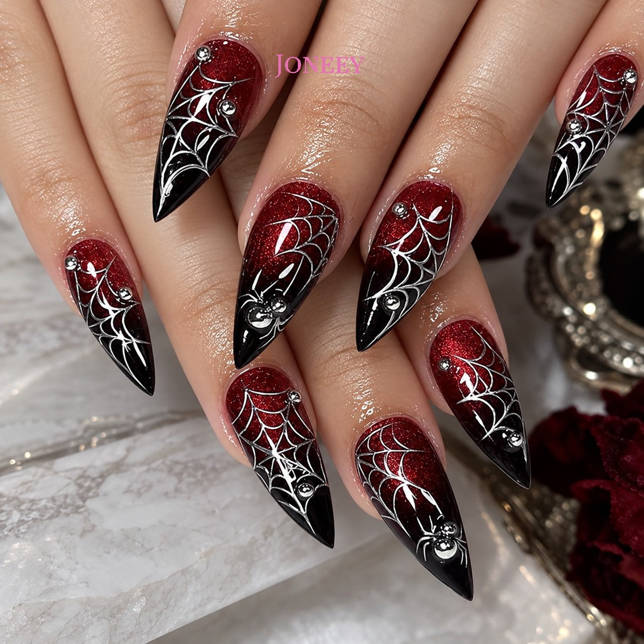 No.AW143 Halloween Dark Red Fingernails Patch 24pcs/Set