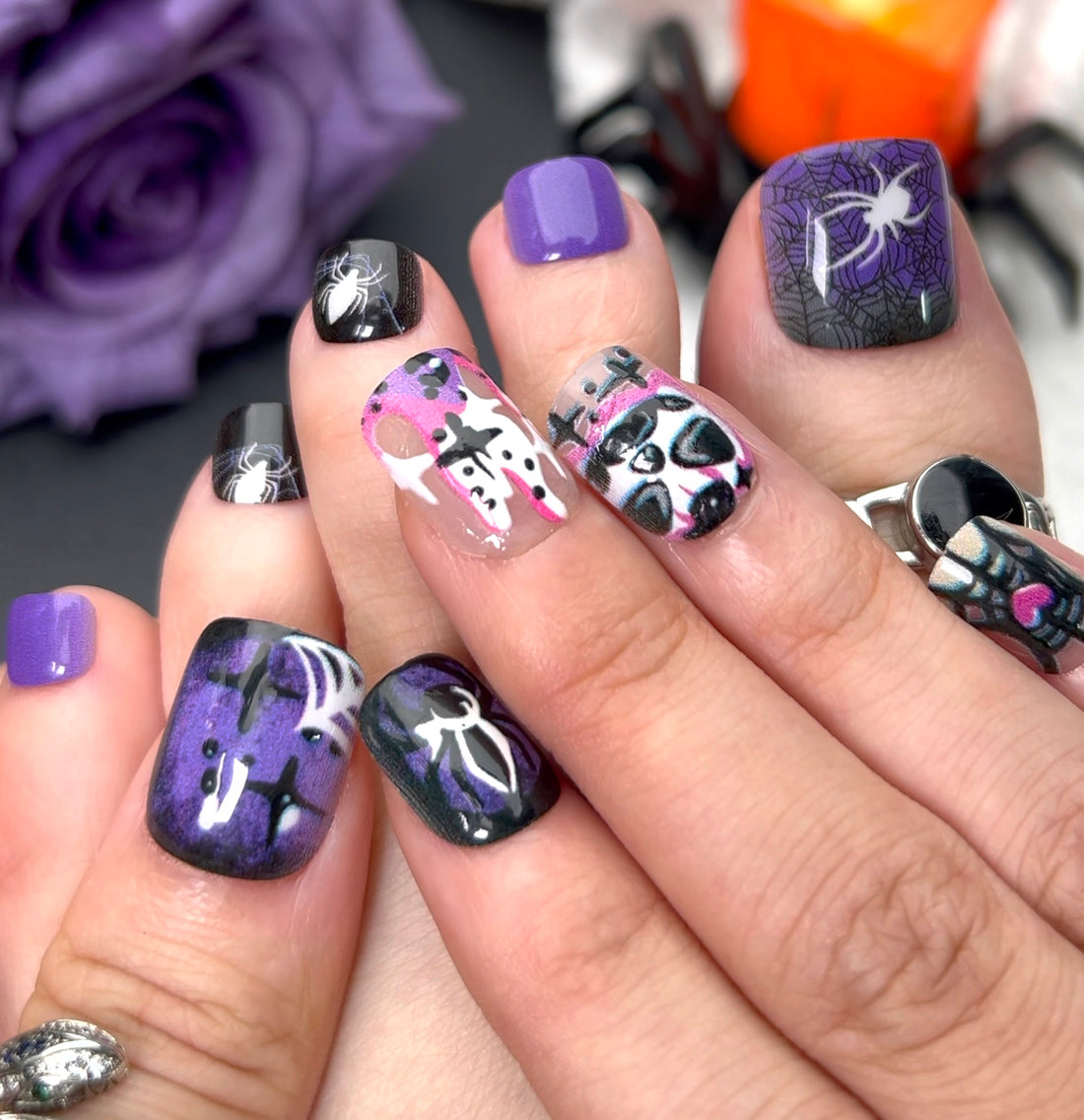 No.PSN169 Halloween Purple Spider Hand & Toe Pair Set-48pcs