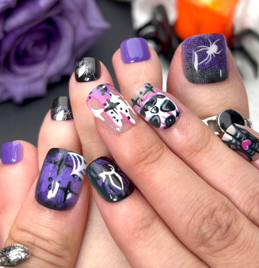 No.PSN169 Halloween Purple Spider Hand & Toe Pair Set-48pcs