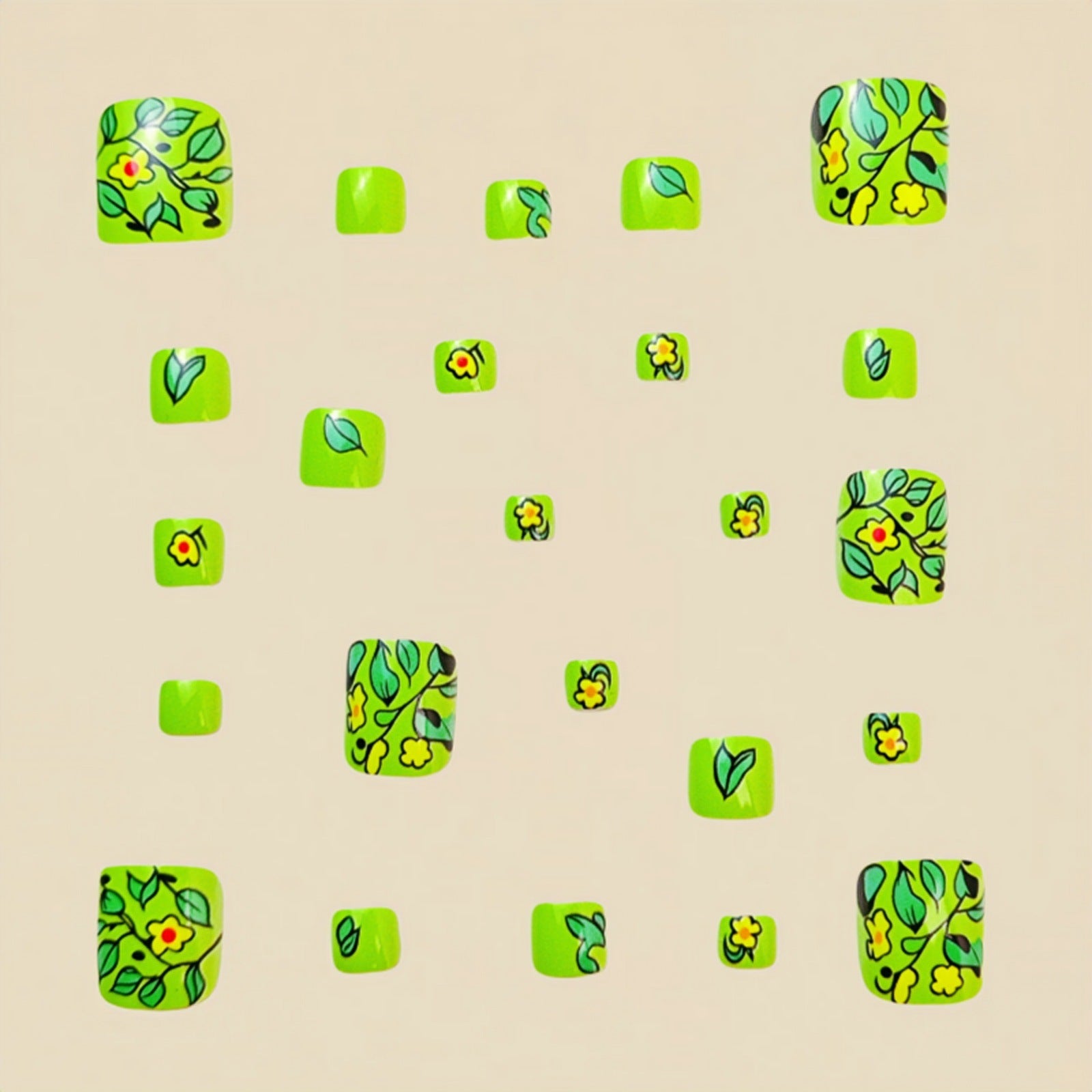 No.563 Green Flowers Toenails Patch 24pcs/Set