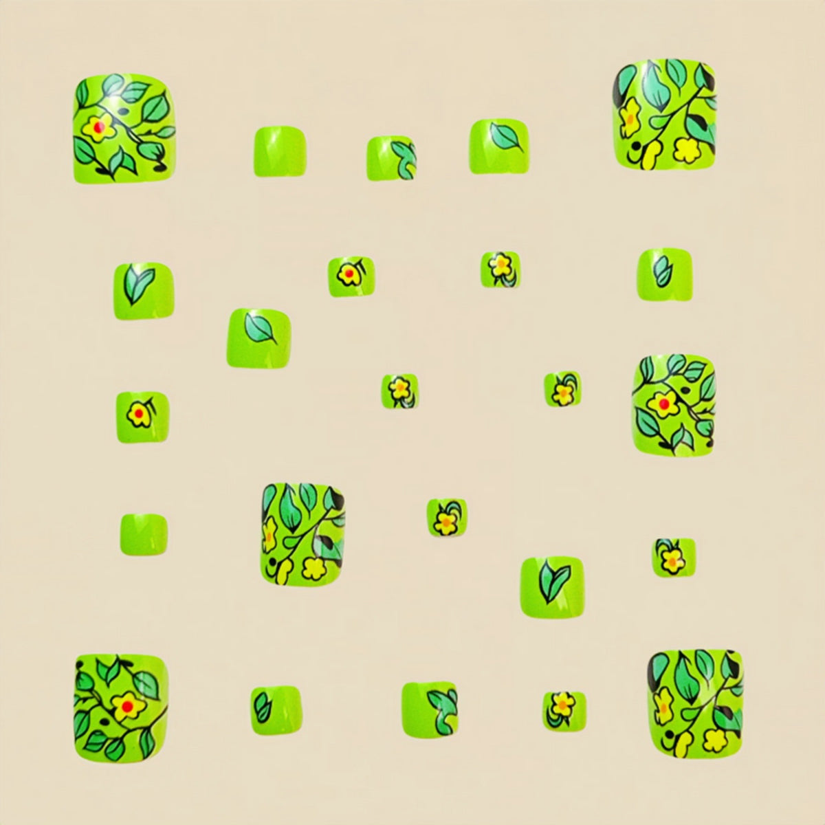 No.563 Green Flowers Toenails Patch 24pcs/Set