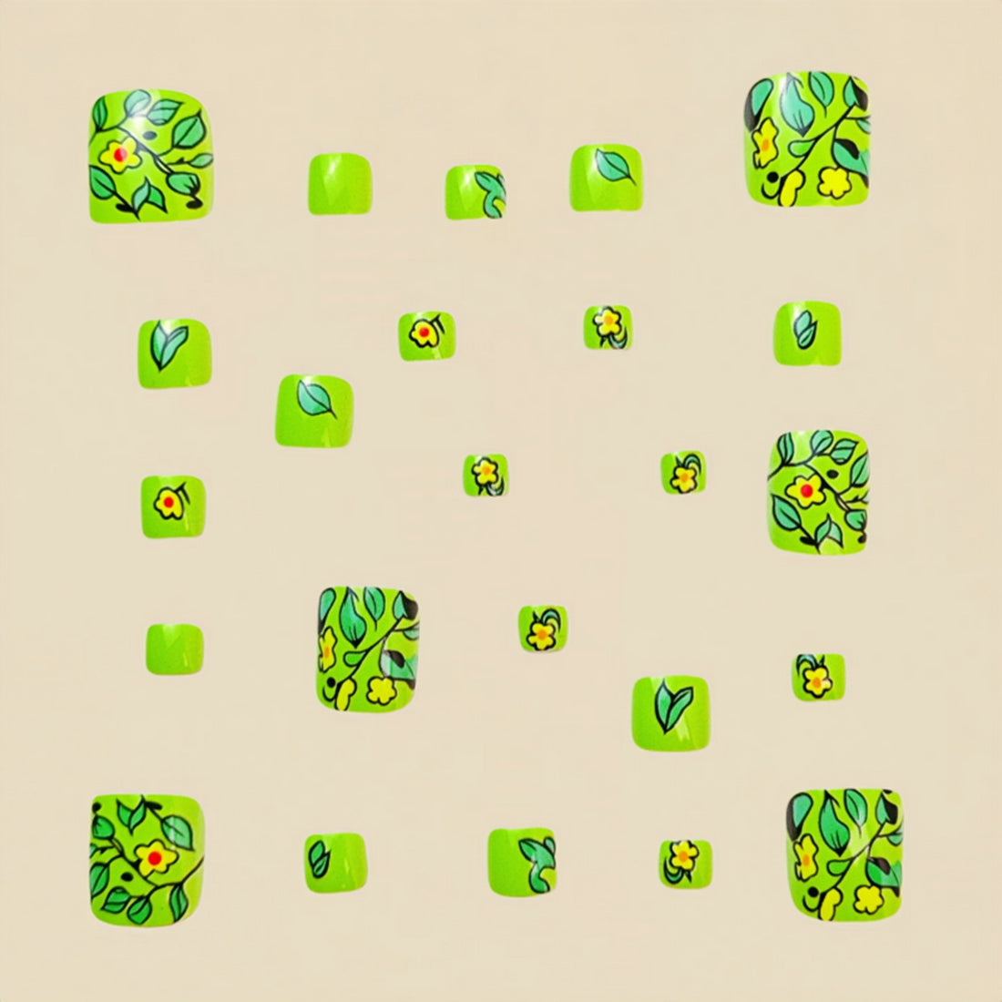 No.563 Green Flowers Toenails Patch 24pcs/Set