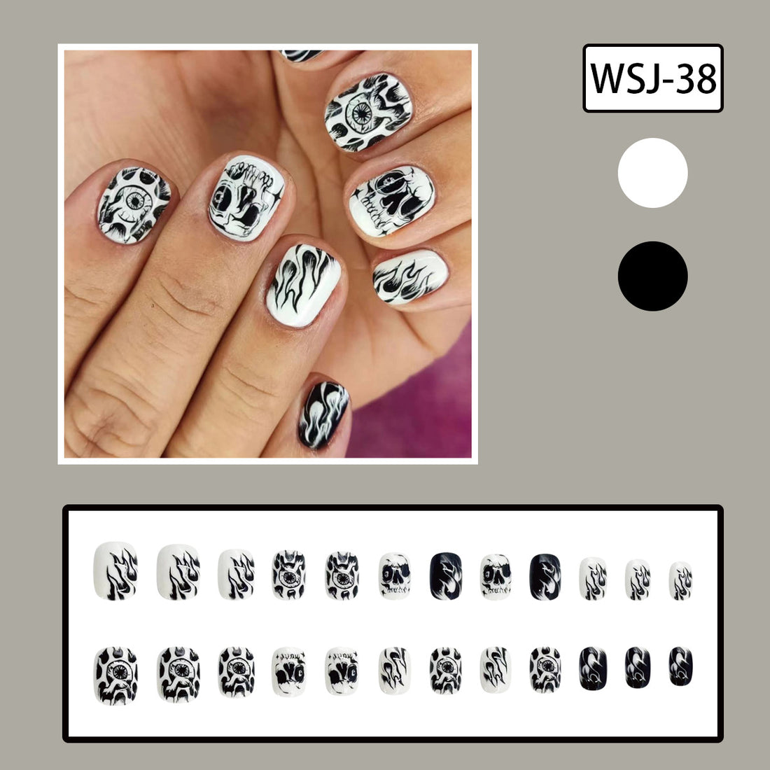 No.AW107 Halloween Black&White Fingernails Patch 24pcs/Set