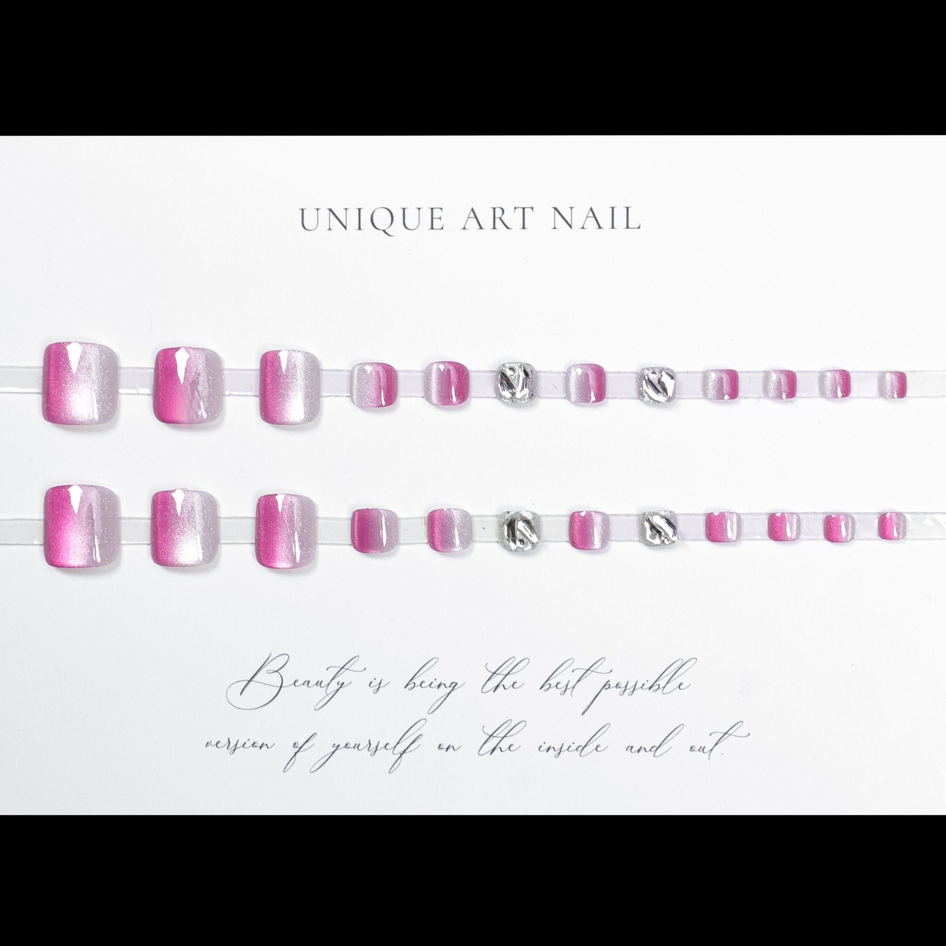 Rose Red Gradient Glitter Cat's Eye Toenail 24pcs/Set