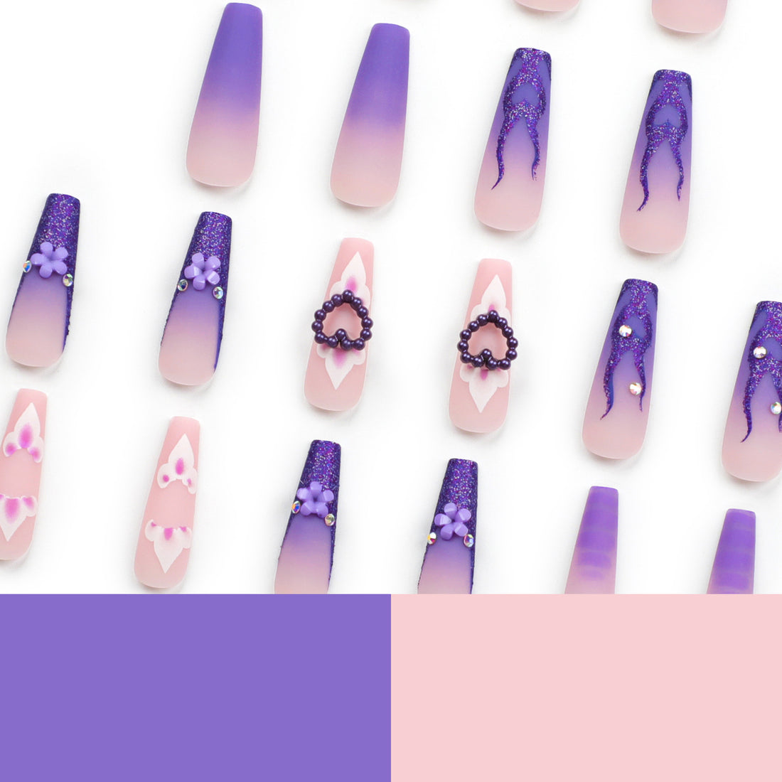 No.F177 Purple Long Fingernails Patch 24pcs/Set