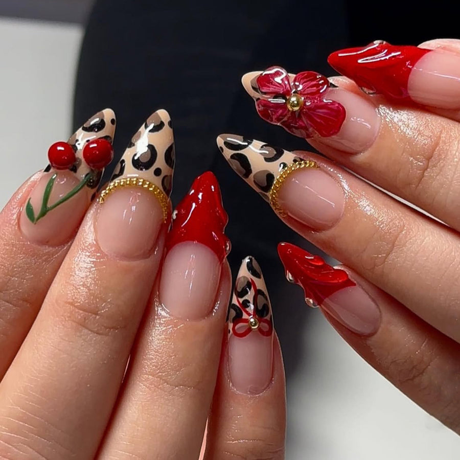 No.F558 Red Cherry Fingernails Patch 24pcs/Set