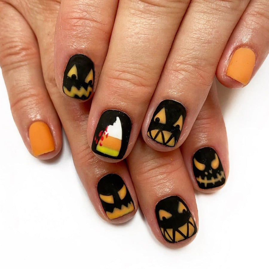 No.AW47 Halloween Orange Fingernails Patch 24pcs/Set