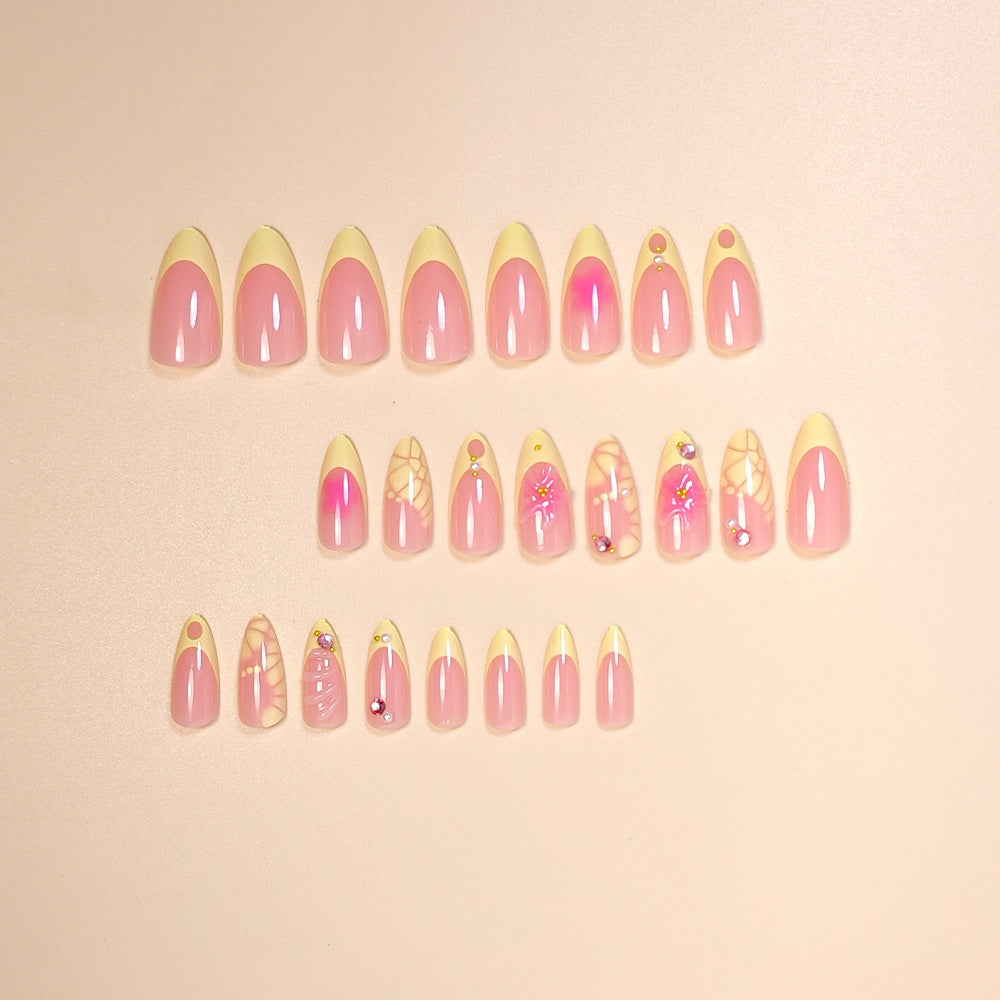 No.F784 Yellow Print  Fingernails Patch 24pcs/Set