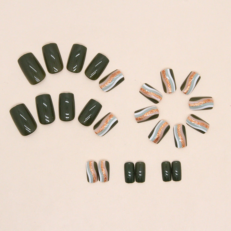 No.F114 Flash Line Army Green Fingernails Patch 24pcs/Set