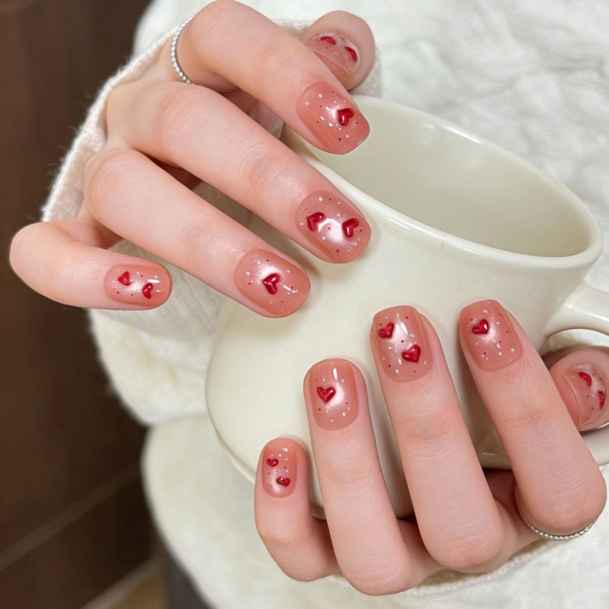 No.FP46 Heart-shaped Cat's Eye Hand Made Fingernails 10pcs