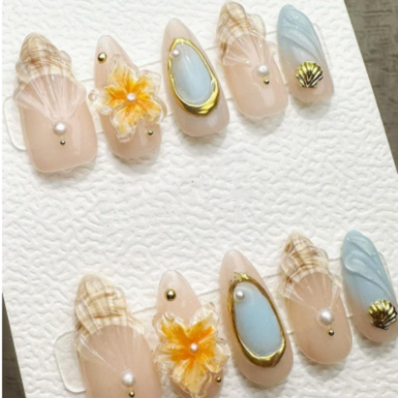 No.F593 Golden Seashell Fingernails Patch 24pcs/Set