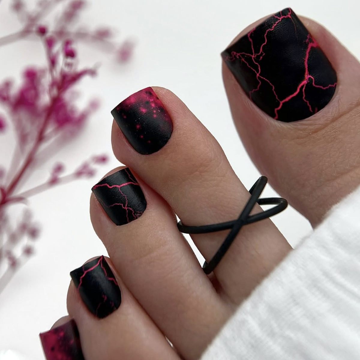 No.729 Black Rose Red Toenails Patch 24pcs/Set