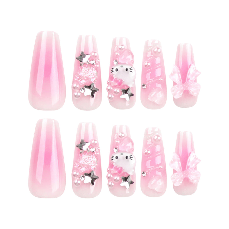 No.F136 Pink Cute Hello Kitty Fingernails Patch 24pcs/Set