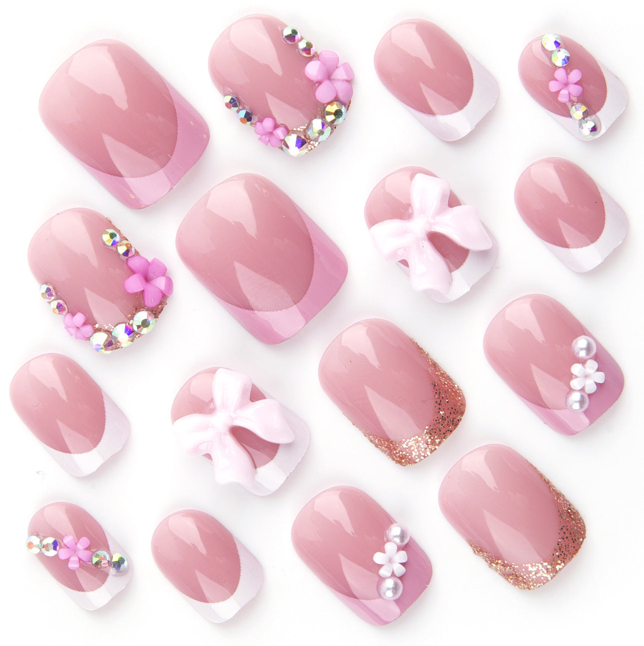 No.F502 Pink Flowers Fingernails Patch 24pcs/Set