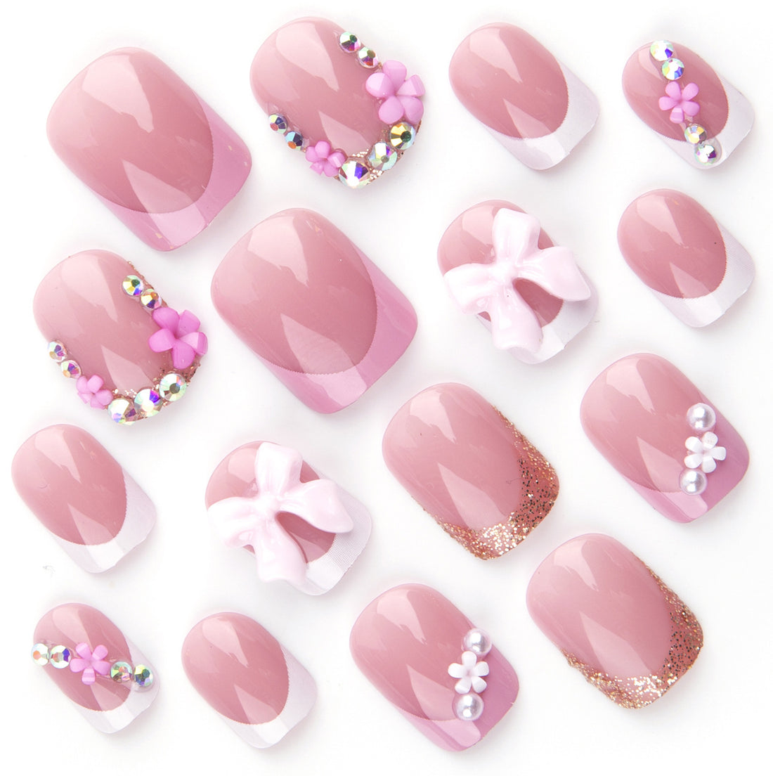 No.F502 Pink Flowers Fingernails Patch 24pcs/Set
