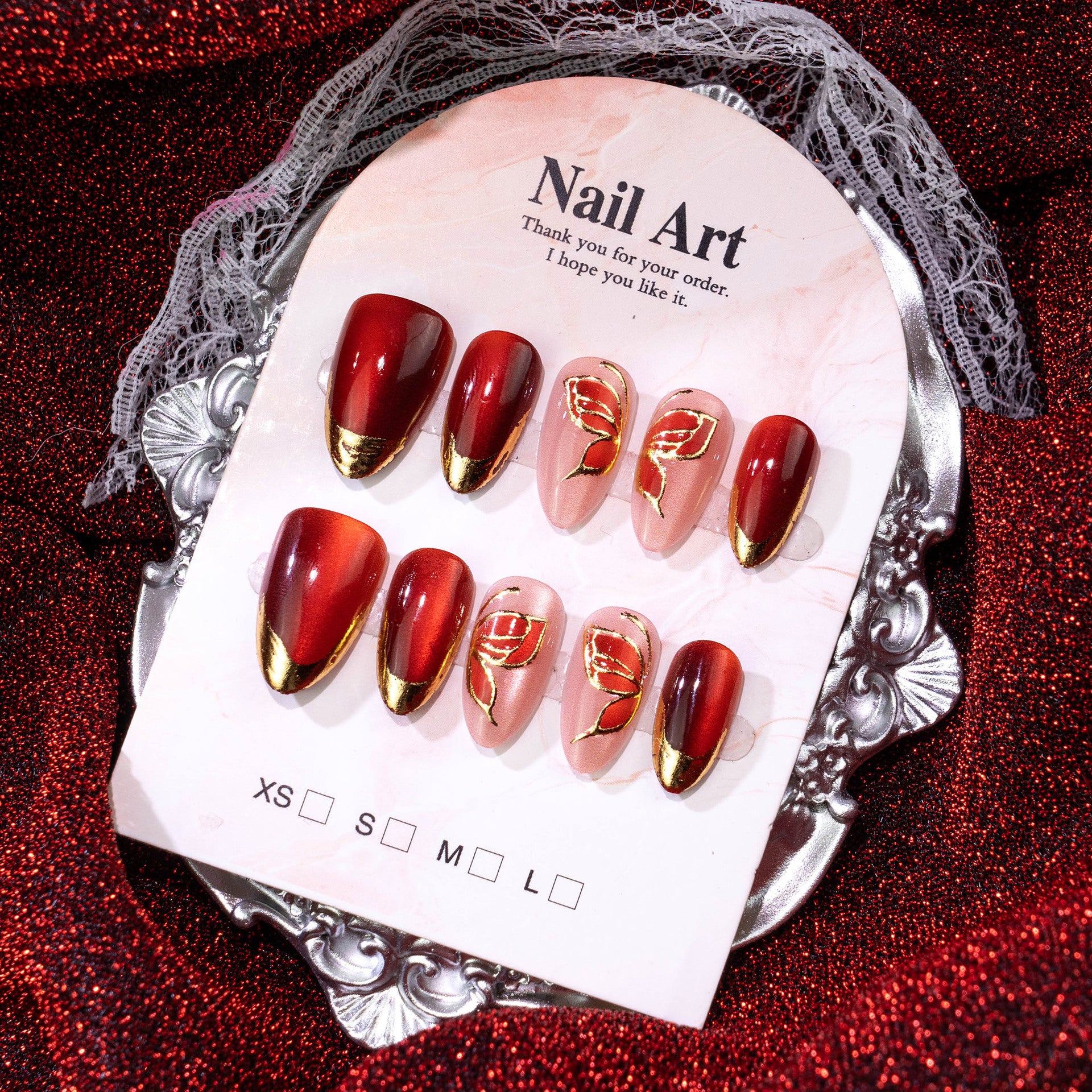 No.F855 Wine Red Cat's Eye Fingernails Patch 30pcs/Set