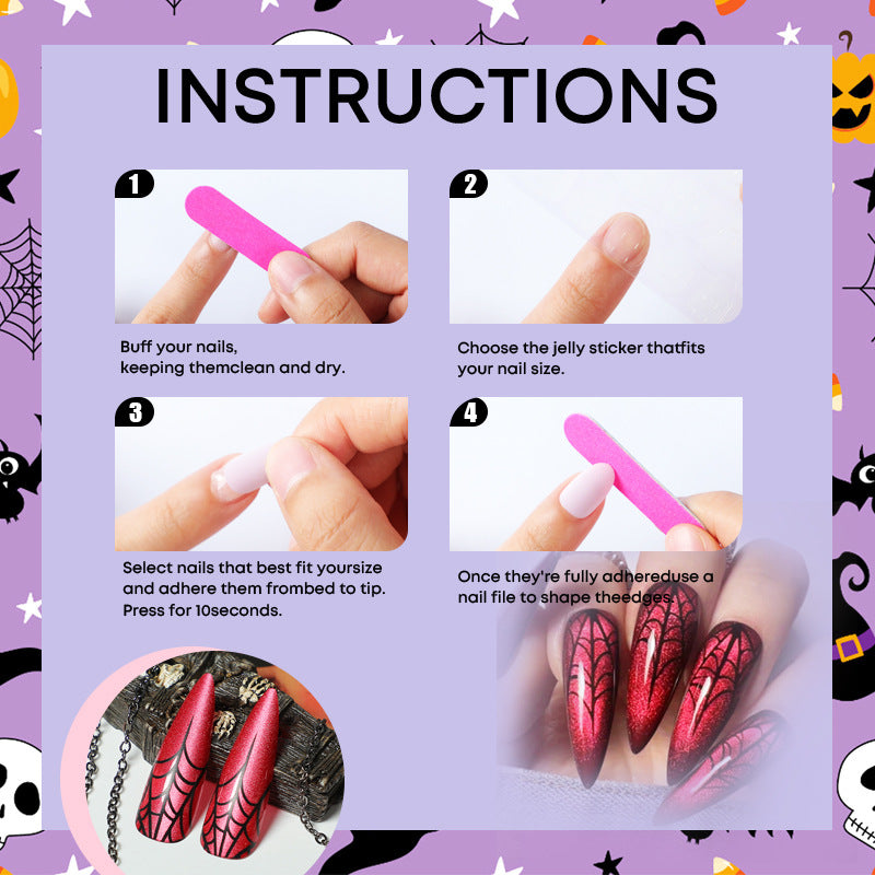 No.AW177 Halloween Red Cat‘s Eye Spider Web Fingernails Patch 24pcs/Set