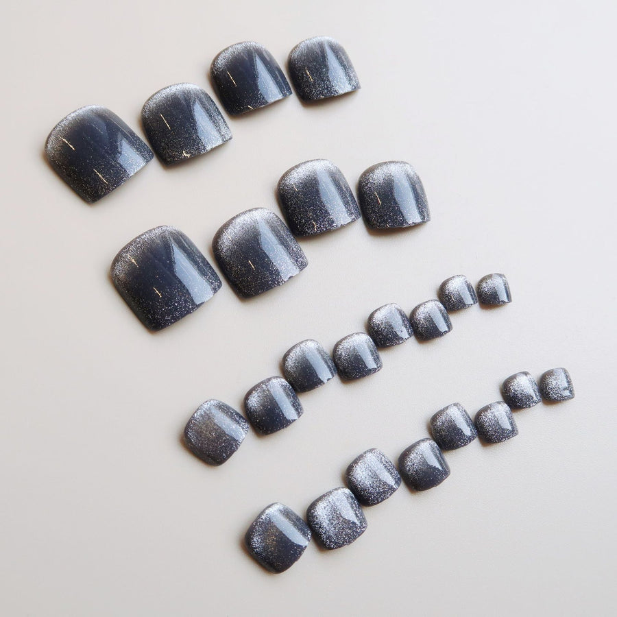 No.53 Dark Grey Glitter Toenail 24pcs/Set