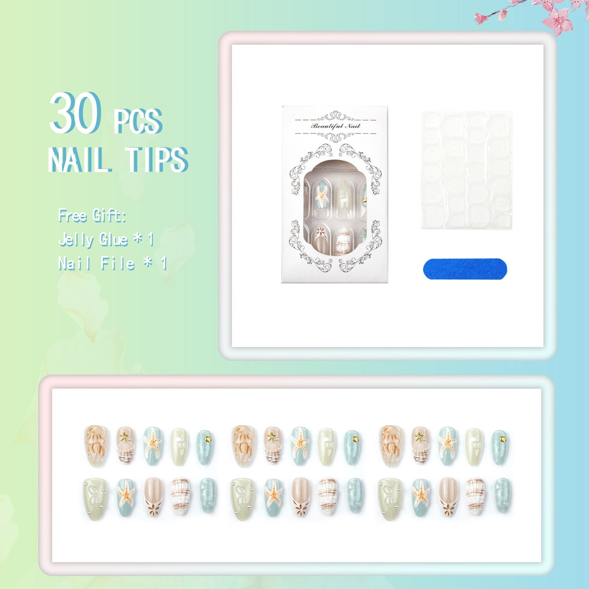 No.BH58 Beach Fingernails Patch 24pcs/Set