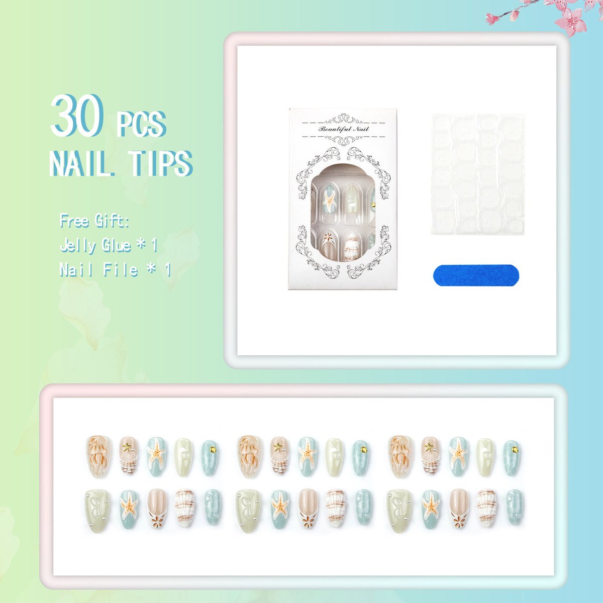 No.BH58 Beach Fingernails Patch 24pcs/Set