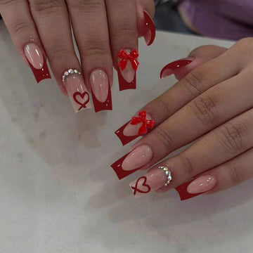 No.F398 Red Love Bow Fingernails Patch 24pcs/Set
