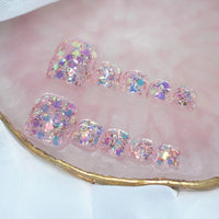 No.257 Pink Cute Glitter Press on Toenail Patch 24pcs/Set