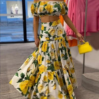 Yellow Print Tiered Two-Piece Set