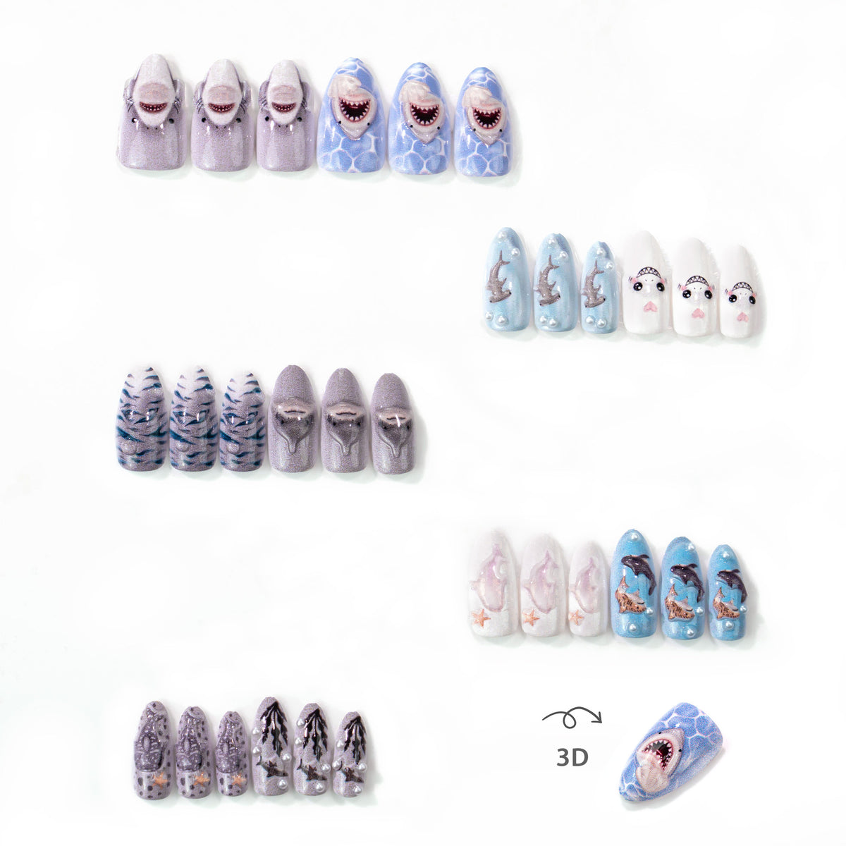 No.BH75 3D Shark Fingernails Patch 24pcs/Set