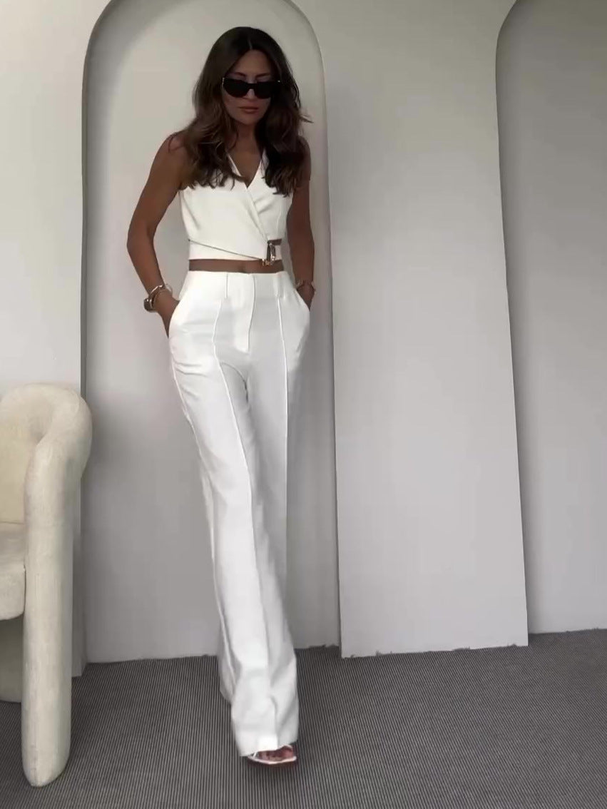 High Waist Wide Leg Pants Suit