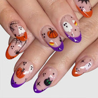 No.AW32 Halloween Glossy Pumpkin Fingernails Patch 24pcs/Set