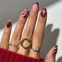 No.CM114 Christmas Red Stripes Fingernails Patch 24pcs/Set