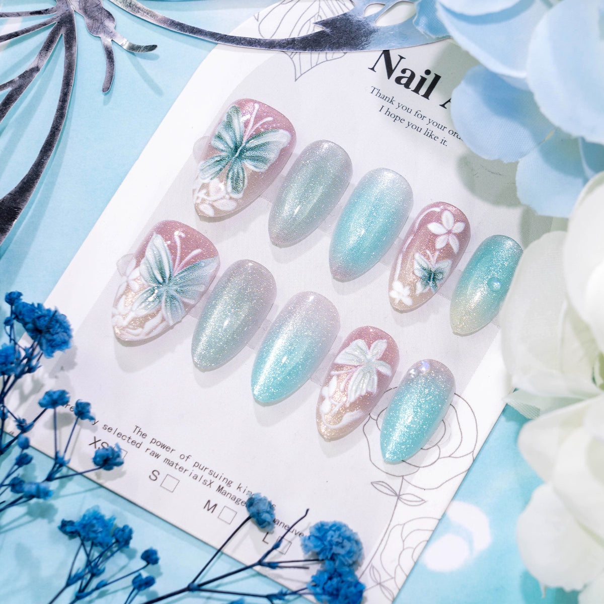 No.F819 Sky Blue Cat's Eye Fingernails Patch 30pcs/Set