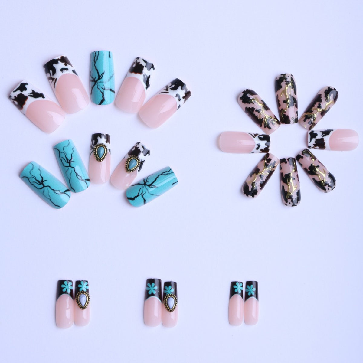 No.F650 Blue Stripes Fingernails Patch 24pcs/Set